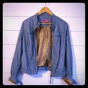 Blue-Grey faux leather casual jacket.